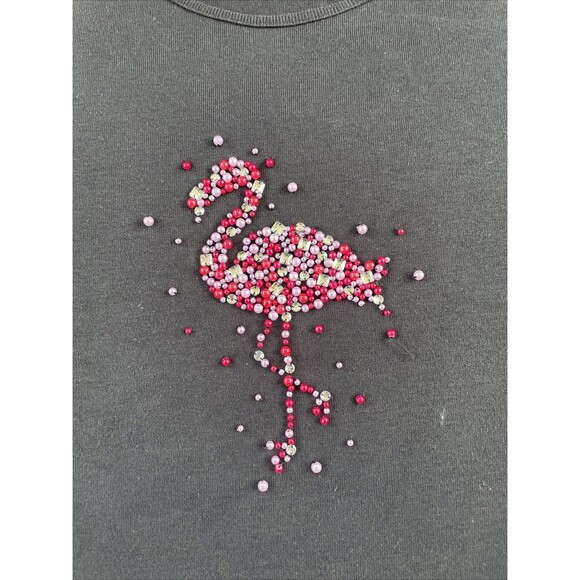 Quacker Factory Rhinestone Pullover Top Flamingo Bird Design Size Large Black - Picture 2 of 4
